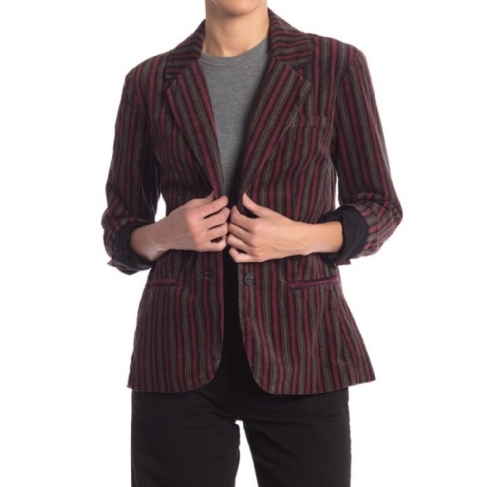 Free People B-Line Luxe Velvet Striped Blazer